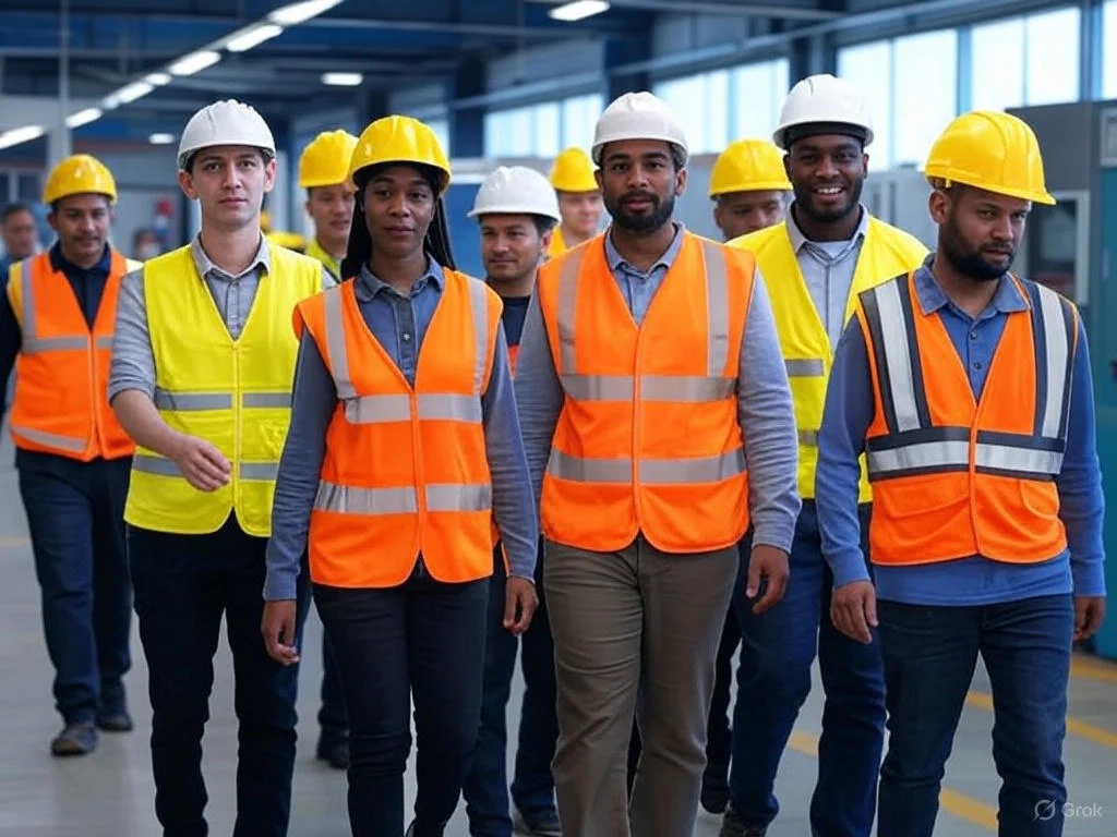 Maintenance team walking in factory