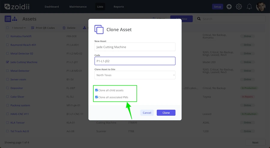 New Feature - Clone Assets, PMs and Checklists