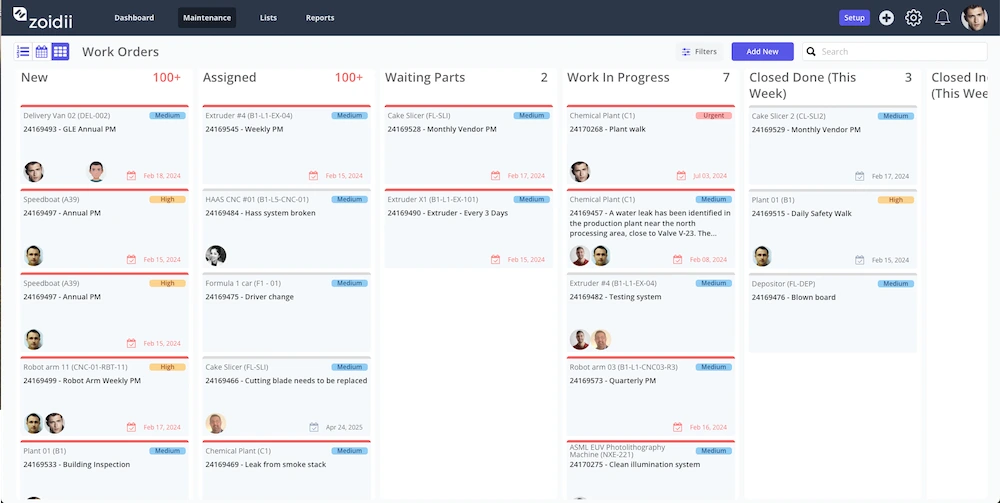 Zoidii Work Order Kanban View
