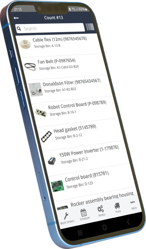 CMMS Mobile App Parts Page