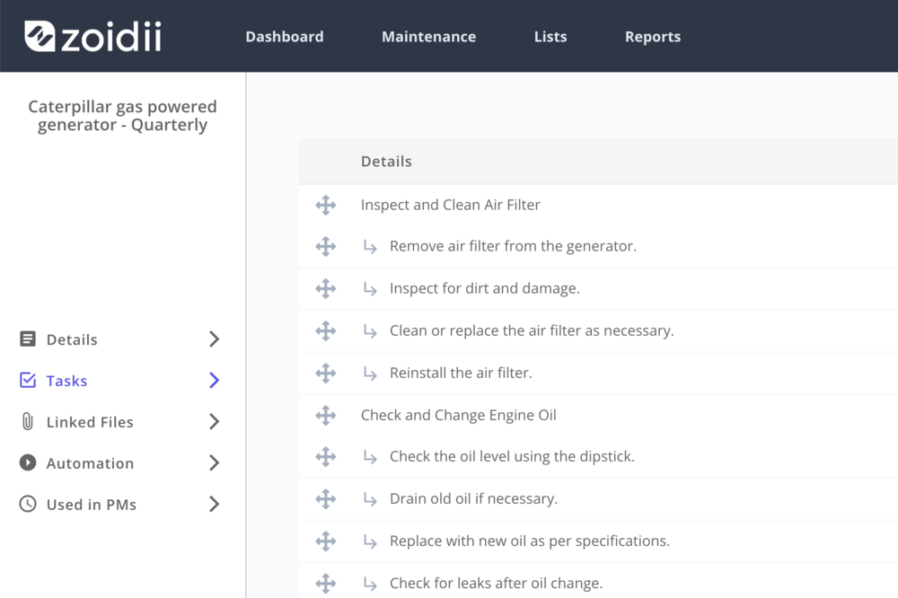 Zoidii CMMS Checklist Page