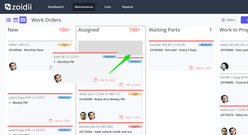 Zoidii Work Order Kanban
