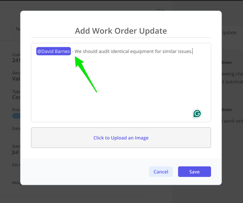 Zoidii Tag User on a Work order