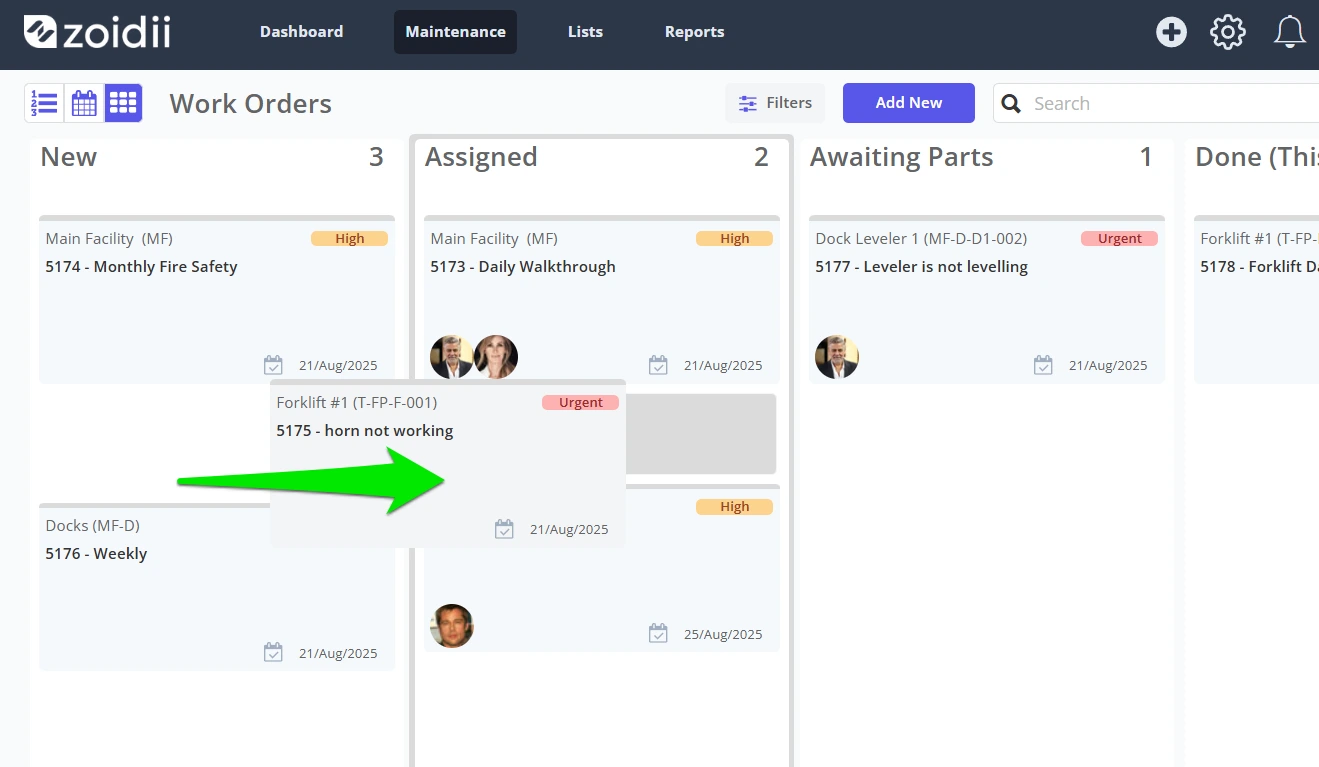 Zoidii work order planning board